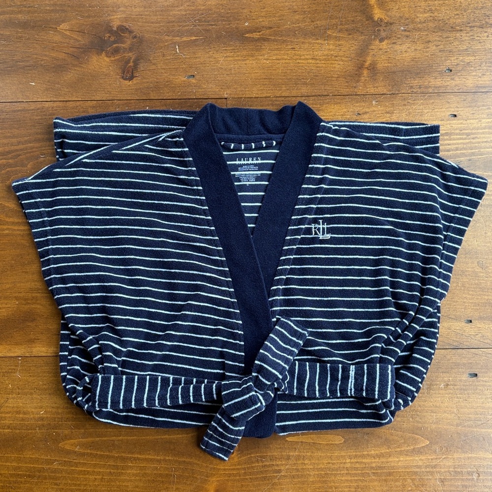 Ralph Lauren Navy/White Striped Terry Short Sleeve Robe Sz L